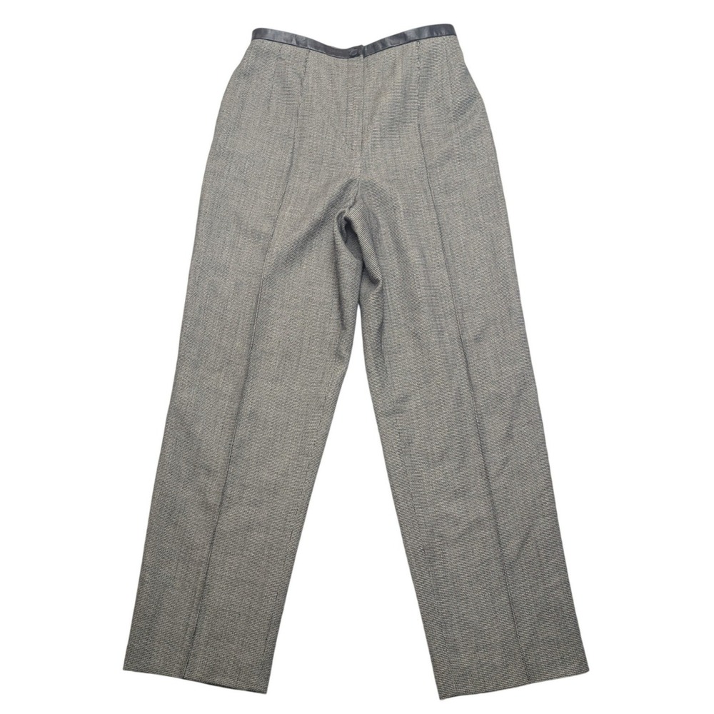 Vintage 90s Harve Benard Wool Trousers Women 10 Grey Leather Trim Waist Straight